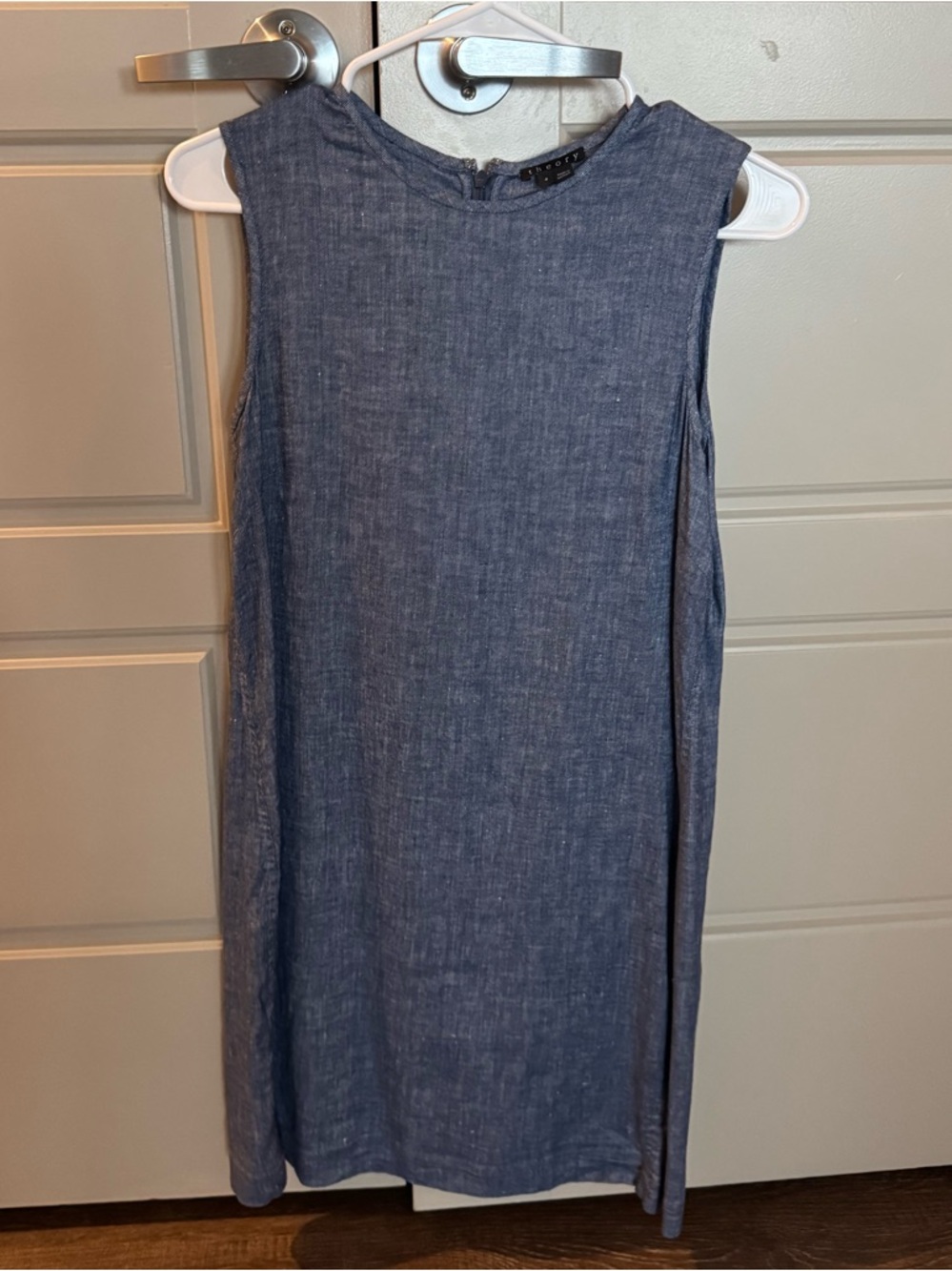 Theory Sleeveless Dark Denim-Blue Linen Blend Shift dress
